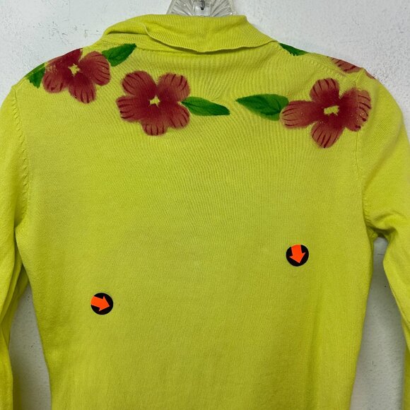 Michael Simon VTG Womens yellow green Sequin Beach Island Huts Cardigan medium - Picture 13 of 16